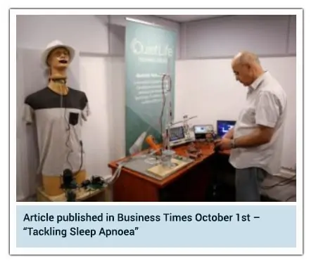 Mannequin with medical equipment and a desk with devices, highlighting sleep apnea solutions