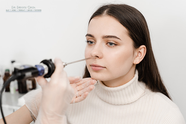 A woman undergoing a nasal endoscopy